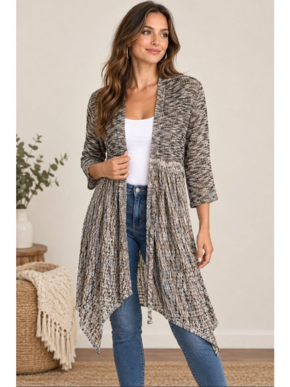 Womens Open Knit Long Cardigan Tie Wrap Lightweight Comfy Casual XL